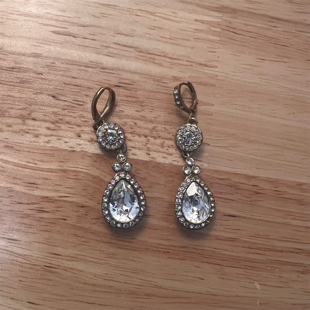 Vintage Givenchy Earrings Clear Crystal Teardrop Dangle Leverback Signed